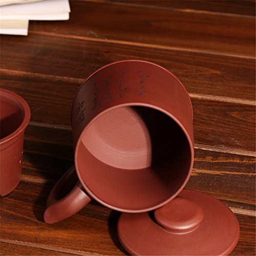 ufengke®-ts Yixing Zi Sha Taza de Té con Colador de Té, Tapa,Palabras Chinas,Tetera de Cerámica Hecha A Mano, Taza de Té Arcilla Púrpura 21oz