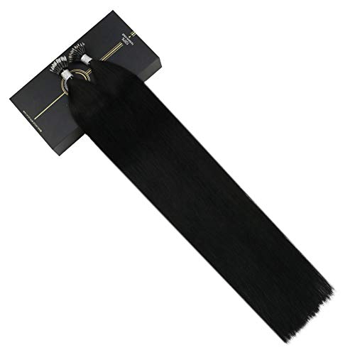 Ugeat 22 Pulgadas/55cm Nano Loop Cabello Humano Extensiones 40g 0.8g/s Extensiones de Pelo Humano Brasileno #1 Negro Azabache