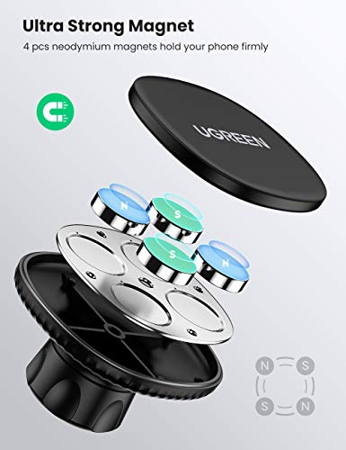 UGREEN Soporte Movil Coche Magnetico, Soporte Magnetico Iman Móvil Coche Car Mount Holder con Adhesivo 3M Rotación 360° Sujeccion para Samsung S20 S10 S9 iPhone 11 Pro X XR Xiaomi Redmi Note 8 Mi10