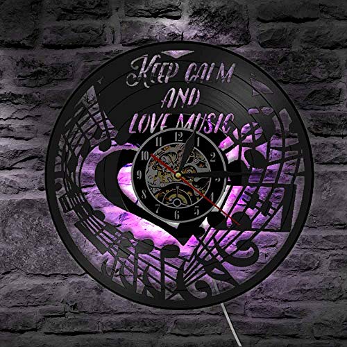 UIOLK Mantenga la Calma y Ame la música Disco de Vinilo Reloj de Pared música Estudio de música decoración Mural
