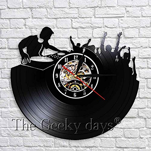 UIOLK Reloj de Pared de DJ música Reloj de Disco de Vinilo decoración de Arte de Pared Regalo de Discoteca Amante de DJ Reloj de decoración Creativa