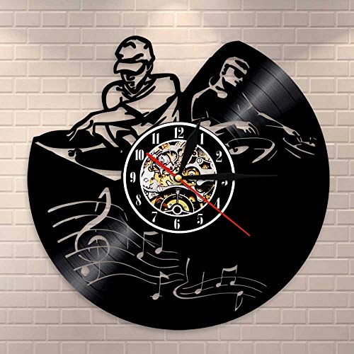 UIOLK Reproductor de Discos Mezclador DJ Reloj de Pared Programa locutor Giratorio Grabador álbum Disco de Vinilo Reloj de Pared Club de música Fiesta Colgante de Pared decoración Reloj de Arte