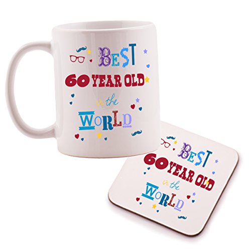 Ukgiftbox Juego de Taza y Posavasos con Texto en inglés Keep Calm You'Re Only 60", cumpleaños, Hijo o Hija