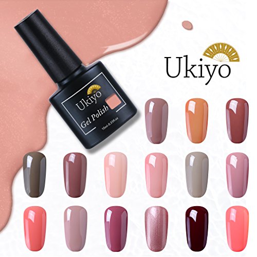 Ukiyo Color desnudo Gel de esmalte Kit de Esmaltes de Uñas Gel UV LED UV LED de colores, serie High Gloss, 12 unidades 12PCS-1 …