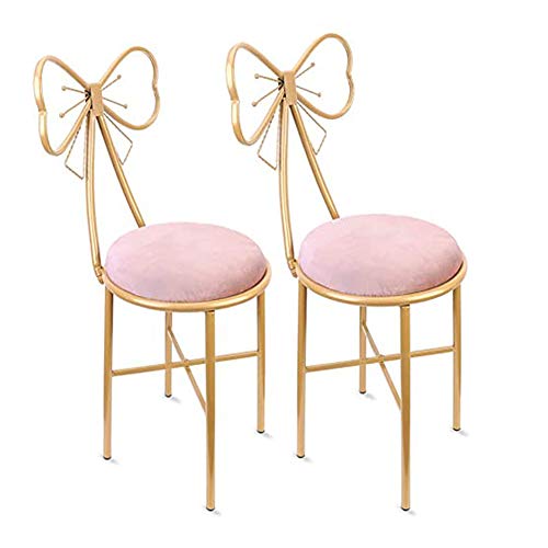 UKMASTER Silla de Maquillaje con Respaldo 2 Piezas Silla Nórtica con Asiento Cómodo para Decoración de Hogar y Salón de Belleza (29 x 29 x 80 cm) (Rosa, Terciopelo)
