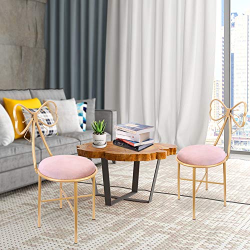 UKMASTER Silla de Maquillaje con Respaldo 2 Piezas Silla Nórtica con Asiento Cómodo para Decoración de Hogar y Salón de Belleza (29 x 29 x 80 cm) (Rosa, Terciopelo)