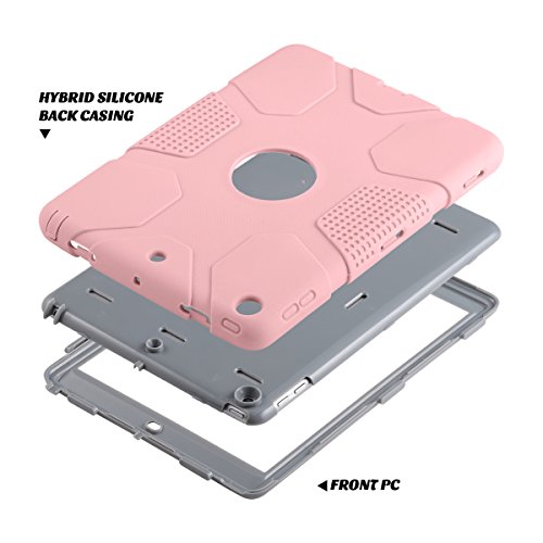ULAK Funda iPad 9,7 Pulgada 2018/2017, [Serie Armor] 3 in 1 híbrido Cases de la Cubierta a Prueba de Golpes Carcasa con Soporte Función para el iPad 9.7 Pulgada 6ª/5ª generación - Cornejo Rosa