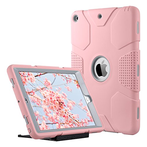 ULAK Funda iPad 9,7 Pulgada 2018/2017, [Serie Armor] 3 in 1 híbrido Cases de la Cubierta a Prueba de Golpes Carcasa con Soporte Función para el iPad 9.7 Pulgada 6ª/5ª generación - Cornejo Rosa