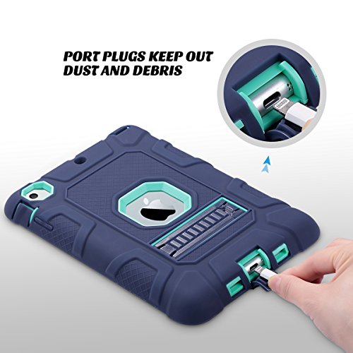 ULAK Funda iPad Mini 1/2/3, [Serie Armor] 3 in 1 híbrido Cases de la Cubierta a Prueba de Golpes Carcasa con Soporte Función para el iPad Mini/iPad Mini 2 / iPad Mini 3 - Azul Marino