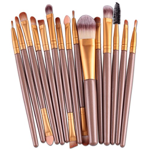 Ularma Belleza 15 PCs / sets Eye Shadow Base ceja Lip Brush Herramienta pinceles de maquillaje (oro)