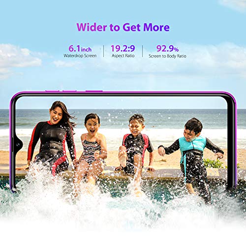 Ulefone Note 7 Android 9.0 Teléfono Móvil Libre, Water-Drop 6.1" 19.2:9 Pantalla, Cámara 8MP+2MP+2MP, Dual SIM-Ranuras Smartphone, Quad Core (SD 64GB) 1GB+16GB, 3500mAh batería, Face ID/GPS - Morado