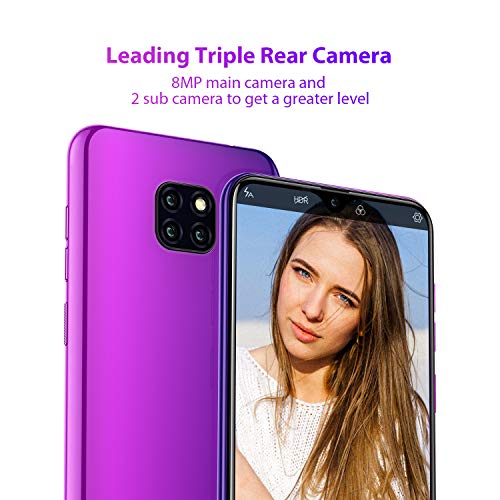 Ulefone Note 7 Android 9.0 Teléfono Móvil Libre, Water-Drop 6.1" 19.2:9 Pantalla, Cámara 8MP+2MP+2MP, Dual SIM-Ranuras Smartphone, Quad Core (SD 64GB) 1GB+16GB, 3500mAh batería, Face ID/GPS - Morado