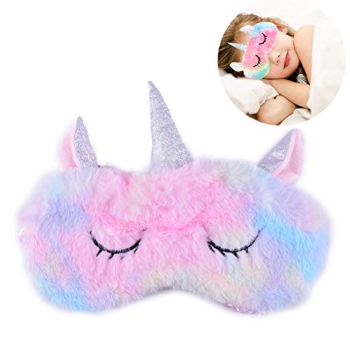 Ulife Mall Unicornio Máscara de Sueño, Antifaz para dormir, Seda Natural Máscara de Ojos Antifaz de Dormir de Felpa Suave Sombra para Dormir para Mujeres y Niñas Viajar Hogar Oficina Descansar