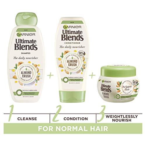 Ultimate Blends Garnier Champú para el cabello normal con leche de almendras y agave, 360 ml
