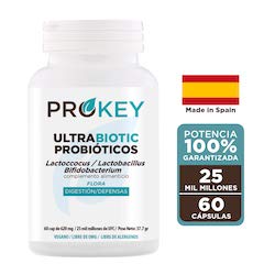 Ultrabiotic Probióticos 25 mil millones ufc. 8 Cepas Bacterianas: Lactobacillus, Lactococcus, Bifidobacterium. Sistema inmune y Digestiones. 60 Cápsulas - 2 meses.