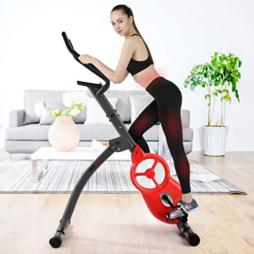 Ultrasport Bicicleta estática F-Bike 600 Pro, Aparato para Entrenar piernas y Abdomen, Incluye Sensor de Pulso, ergómetro con 3 Modos de Entrenamiento y Pantalla multifunción, Gris Oscuro/Rojo