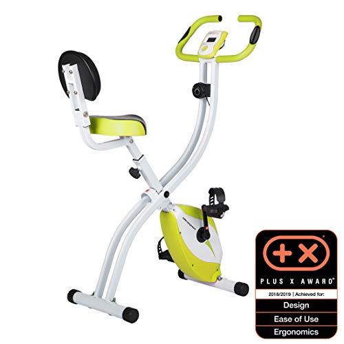 Ultrasport Unisex F-Bike, pantalla LCD, entrenador casero plegable, niveles de resistencia ajustables, con sensores de pulso de mano, entrenador de bicicleta plegable, para atletas y mayores
