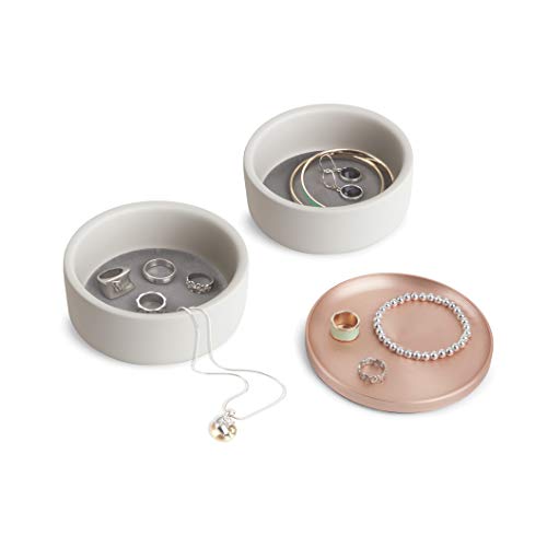 Umbra Tesora - Joyero apilable para el almacenamiento de anillos, aretes, cadenas, relojes, pulseras y accesorios, Concrete/Copper
