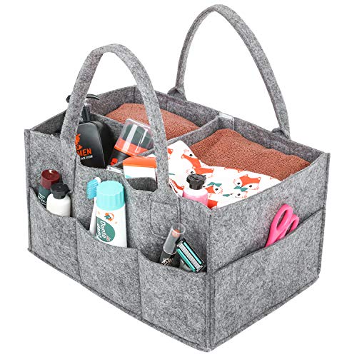UMI. by Amazon - Cesta de pañales, Organizador portátil de toallitas para bebé, pañalera con Compartimentos Ajustables, Gris