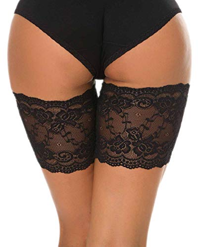 UMIPUBO Bandas elásticas de encaje para los muslos con silicona antideslizante, evitan rozaduras Negro Negro ( E:75-80cm