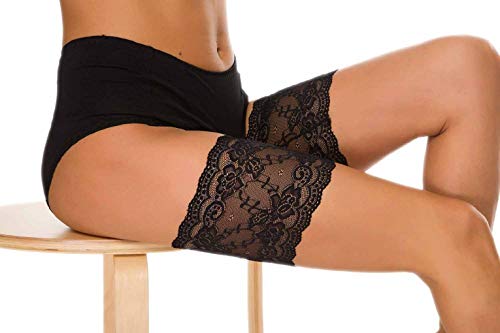 UMIPUBO Bandas elásticas de encaje para los muslos con silicona antideslizante, evitan rozaduras Negro Negro ( E:75-80cm