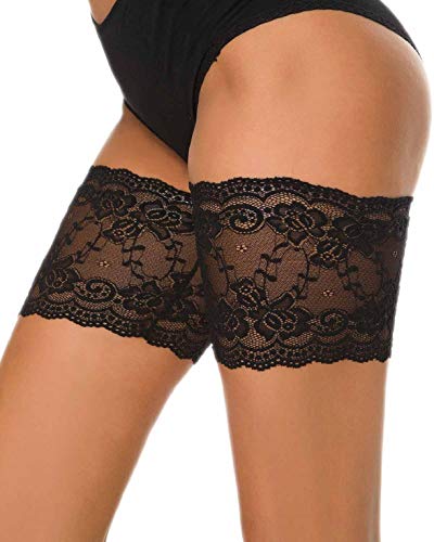 UMIPUBO Bandas elásticas de encaje para los muslos con silicona antideslizante, evitan rozaduras Negro Negro ( E:75-80cm