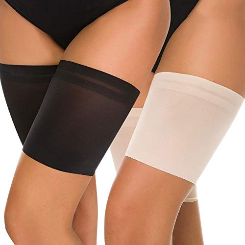 UMIPUBO Bandas Elásticas elástico Muslo Anti-Chafing Bandas para Hombre y Mujer– Evitar roce (F:80-85cm, Negro+Beige)