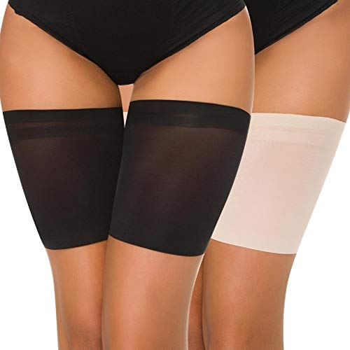 UMIPUBO Bandas Elásticas elástico Muslo Anti-Chafing Bandas para Hombre y Mujer– Evitar roce (F:80-85cm, Negro+Beige)