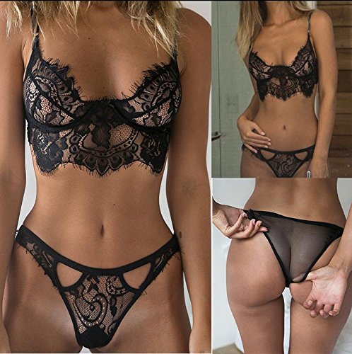 UMIPUBO Mujer Ropa Interior Ropa de Dormir Conjunto Sexy Lencería Escotado por Detrás Lace Lenceria Erotica Babydoll (Medium, Negro)