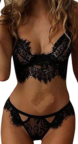 UMIPUBO Mujer Ropa Interior Ropa de Dormir Conjunto Sexy Lencería Escotado por Detrás Lace Lenceria Erotica Babydoll (Medium, Negro)