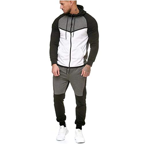 UMore Conjunto de Chándal de fútbol Deportivo con Capucha para Hombre Invierno, Cremallera Completa, Casual, para Correr,Gimnasio, chándal Sudadera con Capucha