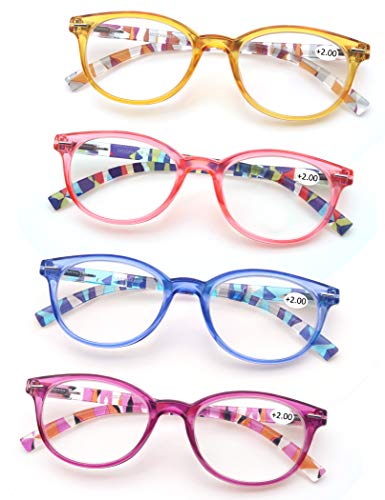 Un Pack de 4 Gafas de Lectura 1.0/Gafas para Presbicia Mujeres,Buena Vision Ligeras Comodas,Vista de Cerca/Vista Cansada