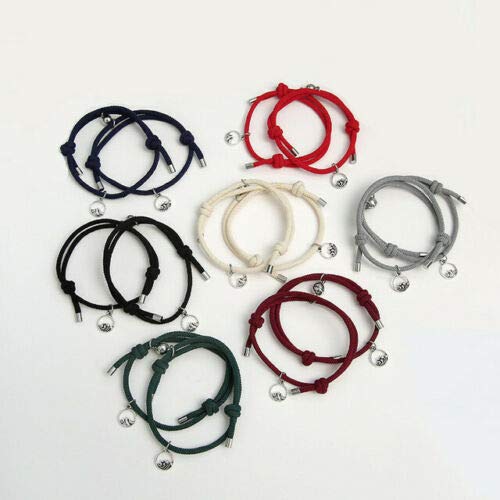 Un par de Pulseras de Pareja con imán Trenzado de Cuerda, Pulsera a Juego para Mujeres y Hombres, Juego de Pareja Ajustable, Regalo de Amante (Vino Tinto + Azul Oscuro)