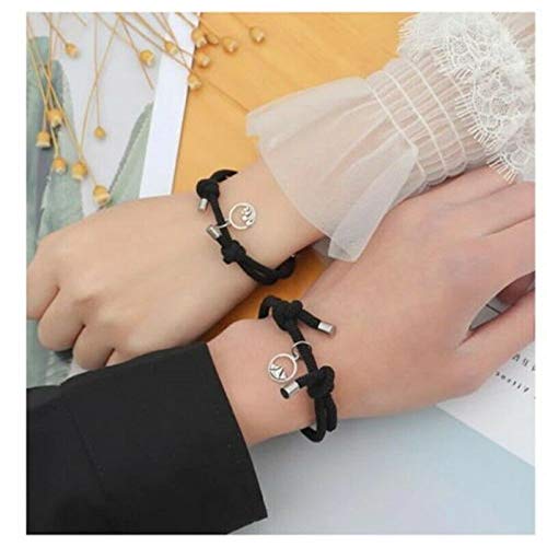 Un par de Pulseras de Pareja con imán Trenzado de Cuerda, Pulsera a Juego para Mujeres y Hombres, Juego de Pareja Ajustable, Regalo de Amante (Vino Tinto + Azul Oscuro)