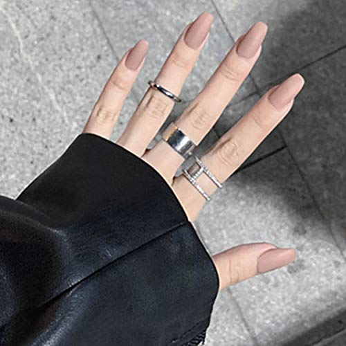 Uñas Largas Para Mujeres | 24Pcs Europa y Estados Unidos Bailarina de viga Prensa falsa en las uñas Cabeza redonda larga Caqui Uñas falsas mate con pegamento para niñas 10-