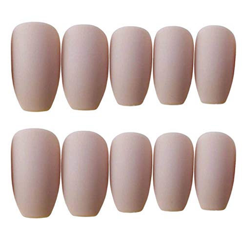 Uñas Largas Para Mujeres | 24Pcs Europa y Estados Unidos Bailarina de viga Prensa falsa en las uñas Cabeza redonda larga Caqui Uñas falsas mate con pegamento para niñas 10-