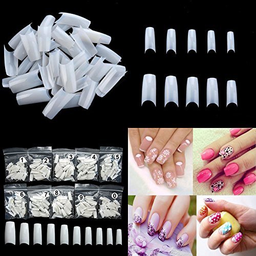 Uñas Postizas, WADEO 500 Piezas Puntas de Uñas Postizas Natural Acrílico Nails Tips para Mujeres, 10 Tamaños, Color Natural Translúcido