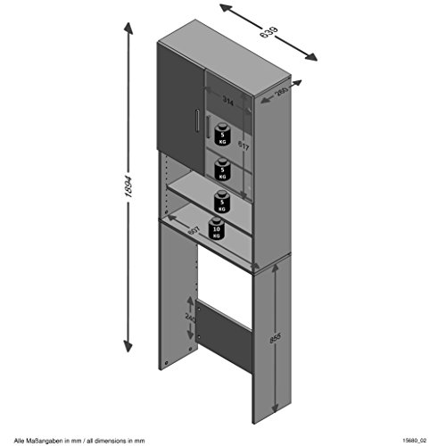 Unbekannt Olbia 2.0 Lavadoras, secadoras, repisas de Inodoro, doméstico, Armario con Dos Puertas, Madera, Blanco, 64 x 26 x 190 cm