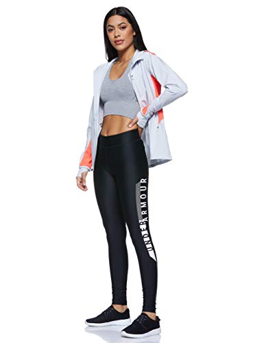 Under Armour Heatgear Armour Graphic Pantalones Deportivos para Mujeres, Pantalones Transpirables de Mujer, cómodas Mallas Deportivas de compresión, Black/White/Metallic Silver (001), LG