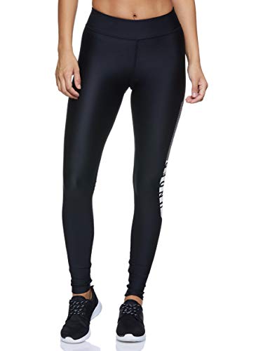 Under Armour Heatgear Armour Graphic Pantalones Deportivos para Mujeres, Pantalones Transpirables de Mujer, cómodas Mallas Deportivas de compresión, Black/White/Metallic Silver (001), LG