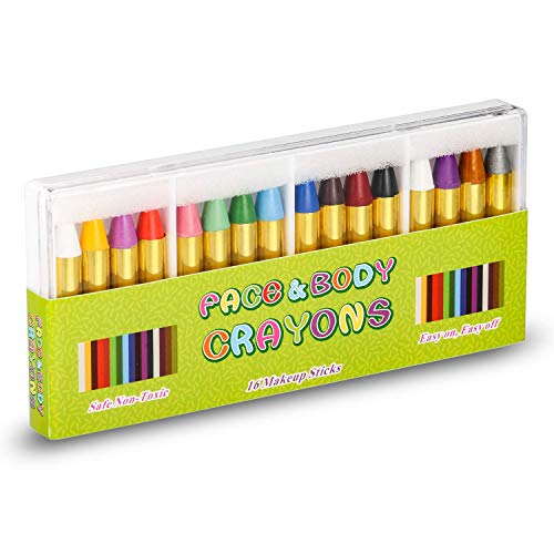 UNEEDE Pintura Facial, 16 Colores Pinturas Cara para Niños Face Body Paint Crayons Seguros y No Tóxicos Maquillaje Carnival Set para Halloween, Birthday, Navidad, Cosplay,Fiestastura