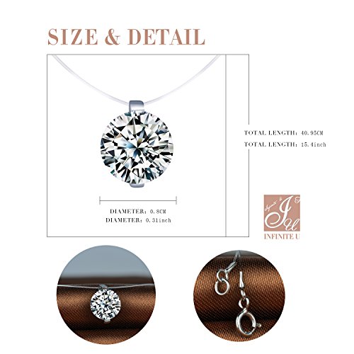 Unendlich U - Collares Mujer Niña, Collares Invisible Colgantes de Diamantes, en Plata de Ley 925 Cadena Transparente con Colgantes