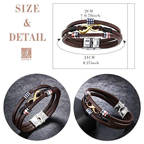Unendlich U Pulseras Hombre Infinito U Pulsera de Cuero de Tres Capas+ Símbolo Infinito Oro de Acero Inoxidable Idea Regalo para Hombre