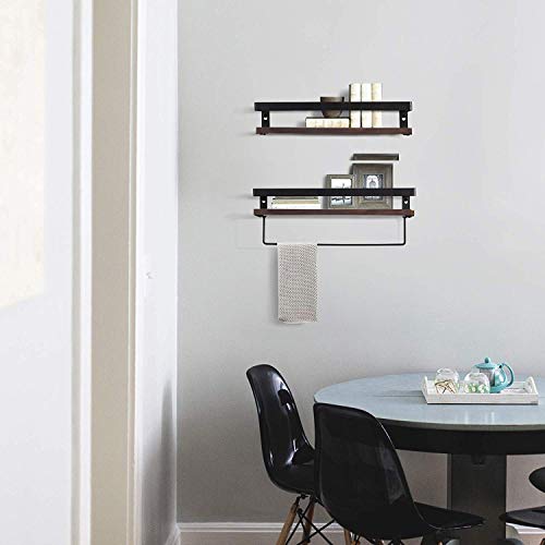 unho 2PCS Estantes Flotantes para Pared Estantería Decorativa de Hierro y Madera para Cocina Baño Sala de Estar Estante Vintage y Rústico de Almacenamiento