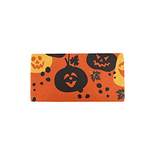 Único Personalizado Halloween Alegre Calabazas Mujeres Cartera Triple Monedero Largo Tarjeta de crédito Titular Caso Bolso