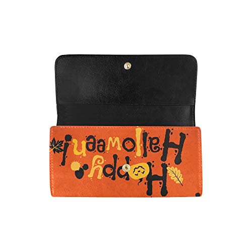 Único Personalizado Halloween Alegre Calabazas Mujeres Cartera Triple Monedero Largo Tarjeta de crédito Titular Caso Bolso