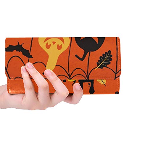 Único Personalizado Halloween Alegre Calabazas Mujeres Cartera Triple Monedero Largo Tarjeta de crédito Titular Caso Bolso