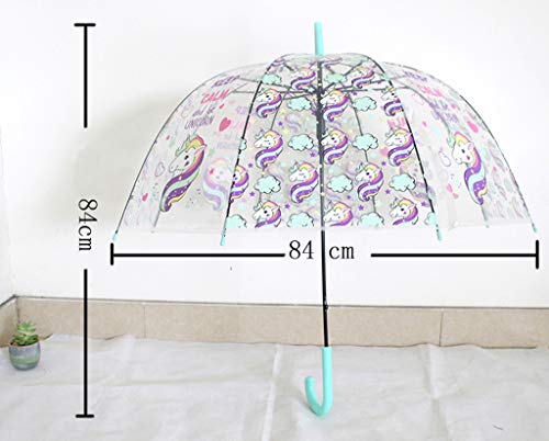 Unicornio Paraguas Transparente con Forma de Cúpula y Función Antiviento. Paraguas Vogue Burbuja Infantil, Paraguas Originales Largo, Niño and Niña