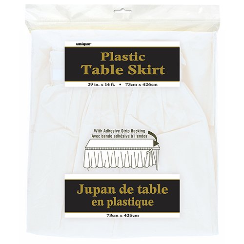 Unique Party- Falda de mesa de plástico, Color blanco, 420 cm (50046)