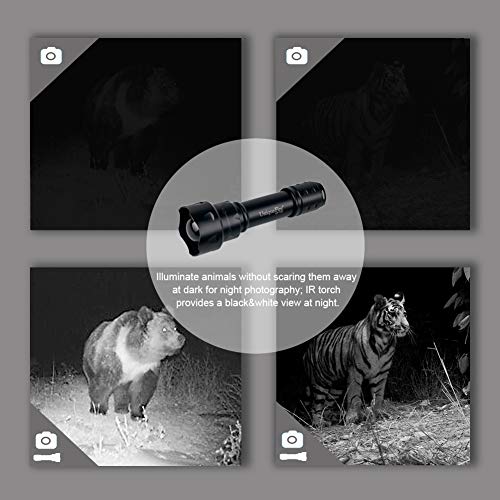 UniqueFire T20 IR 850nm luz infrarroja linterna antorcha,38MM lente de visión nocturna por infrarrojos de luz de la linterna regulable para la caza